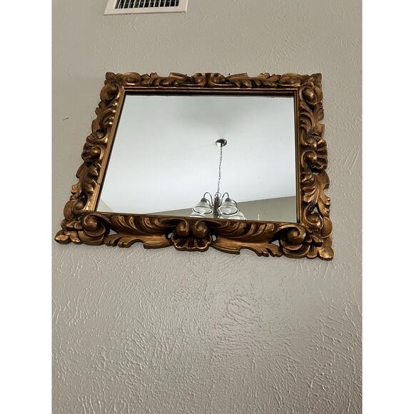 1970's Ornate Rococo style Gold Rectangular Mirror - Picture 7 of 9